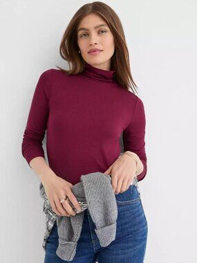 NWOT LOFT Micro Modal Turtleneck Top, Size L, Pome Fruit